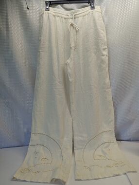 Zara Boho Wide Leg Relaxed Fit, Elastic Waist With Drawstring. Embroidery